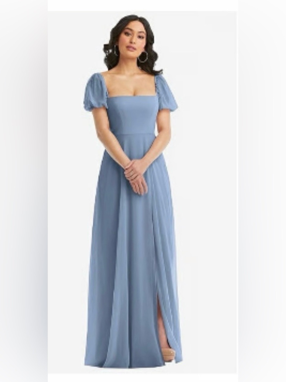 After Six Light Blue Square-Neck Maxi Dress with Puff Sleeves